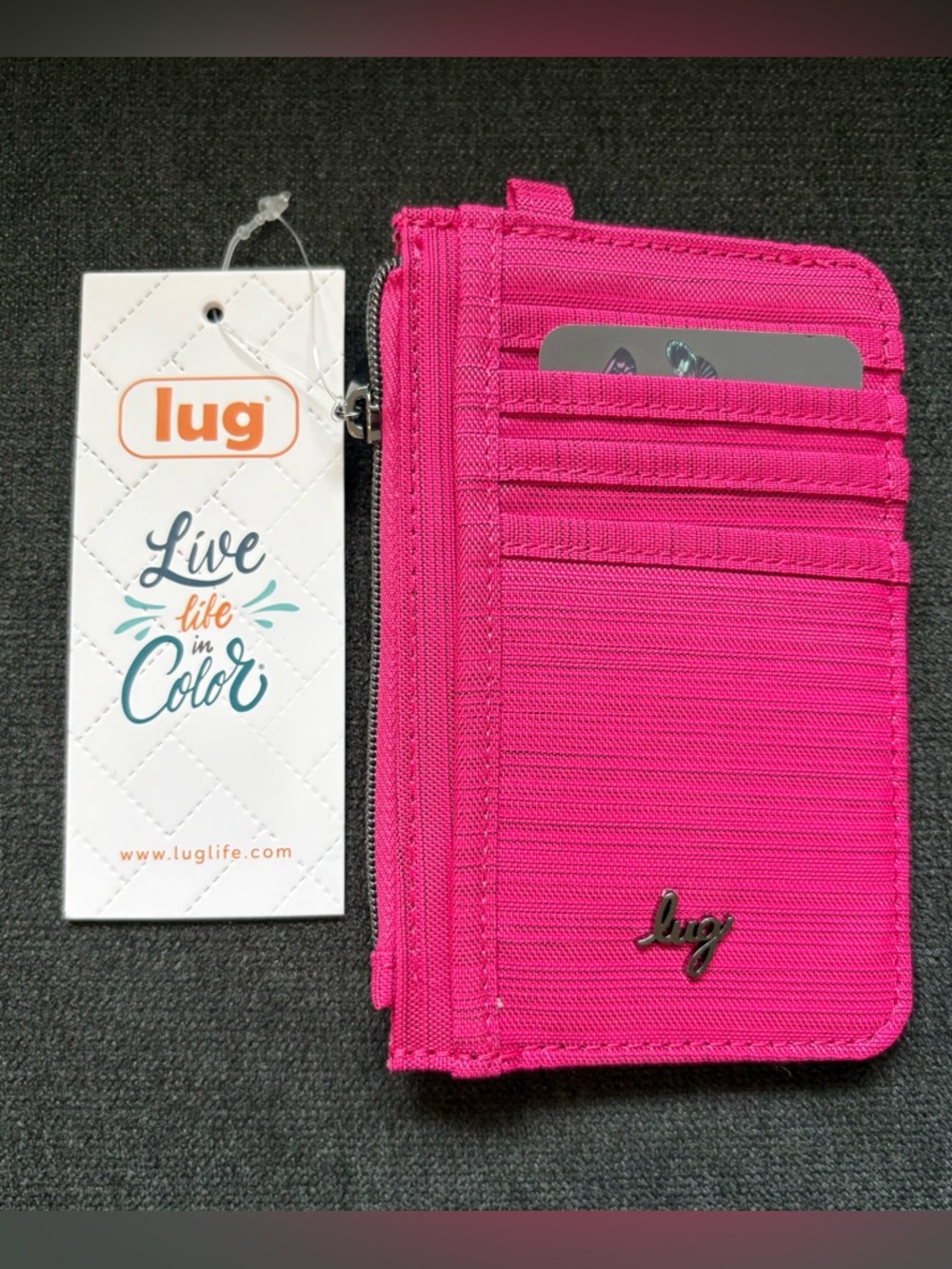 Lug Slide RFID Slim Compact Card Wallet – Brushed Rosette Pink